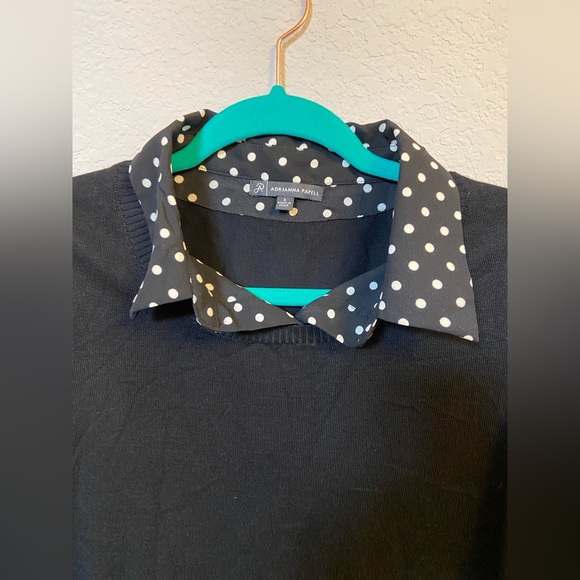 Adrianna Papell Size S Black Sweater Built In Blouse Polka Dots Long Sleeves - Picture 9 of 10